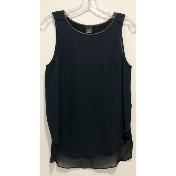 Club Monaco Navy Black Blouse W/ Faux Leather Trim - Picture 1 of 6